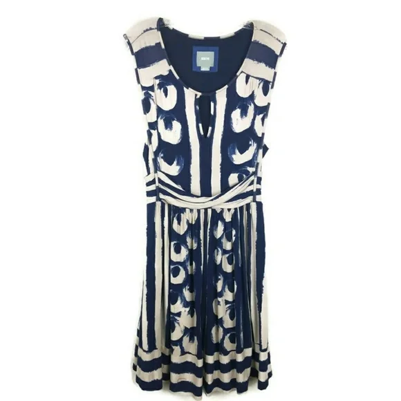 Anthropologie Sennebec Dress by Maeve Navy White Size Medium. - Picture 4 of 8